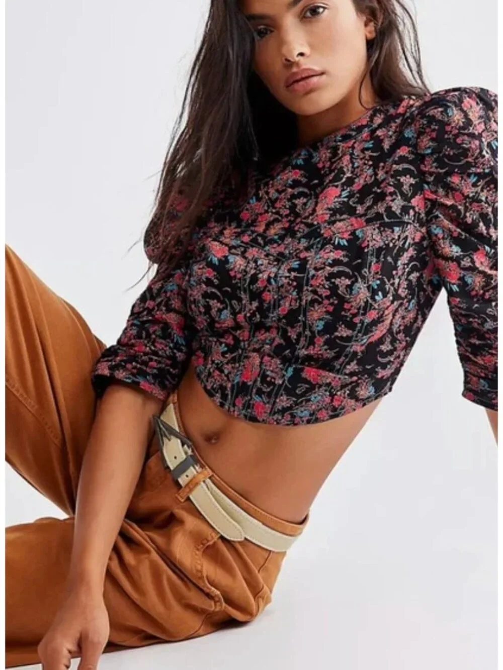 NWT Free People Monica Floral Cropped Top-sz Medium